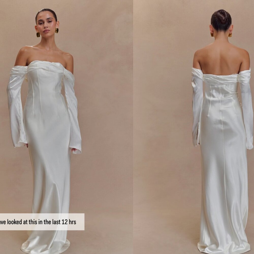 Meshki Giselle Off Shoulder Cowl Neck Maxi Dress - White - Picture 2 of 5